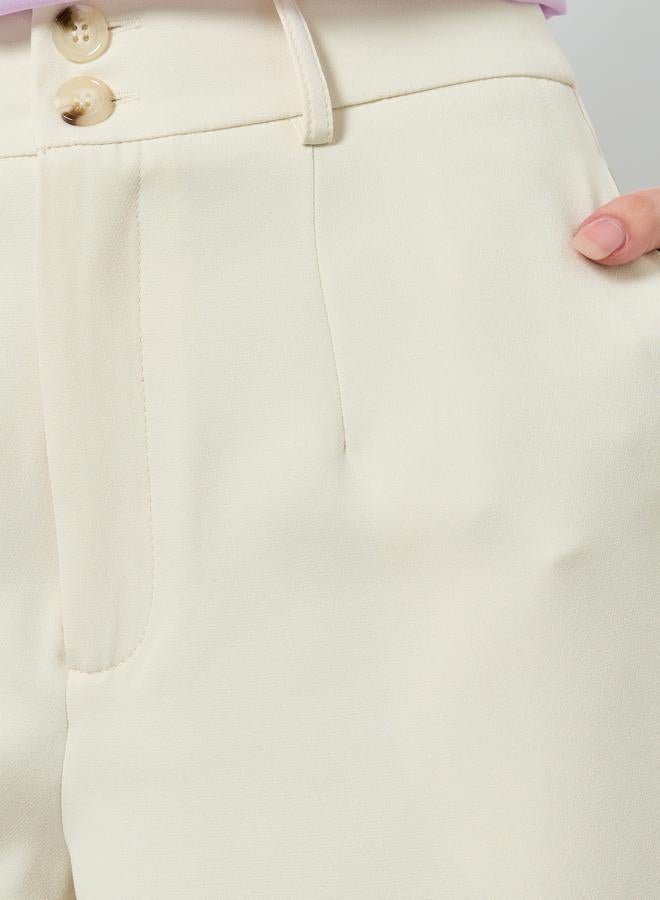 Styli Cream Solid Barrel Fit Trousers - Image 2